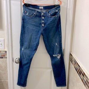 Hudson Natalie Midrise Skinny distressed ankle jeans. Button fly. Size 30